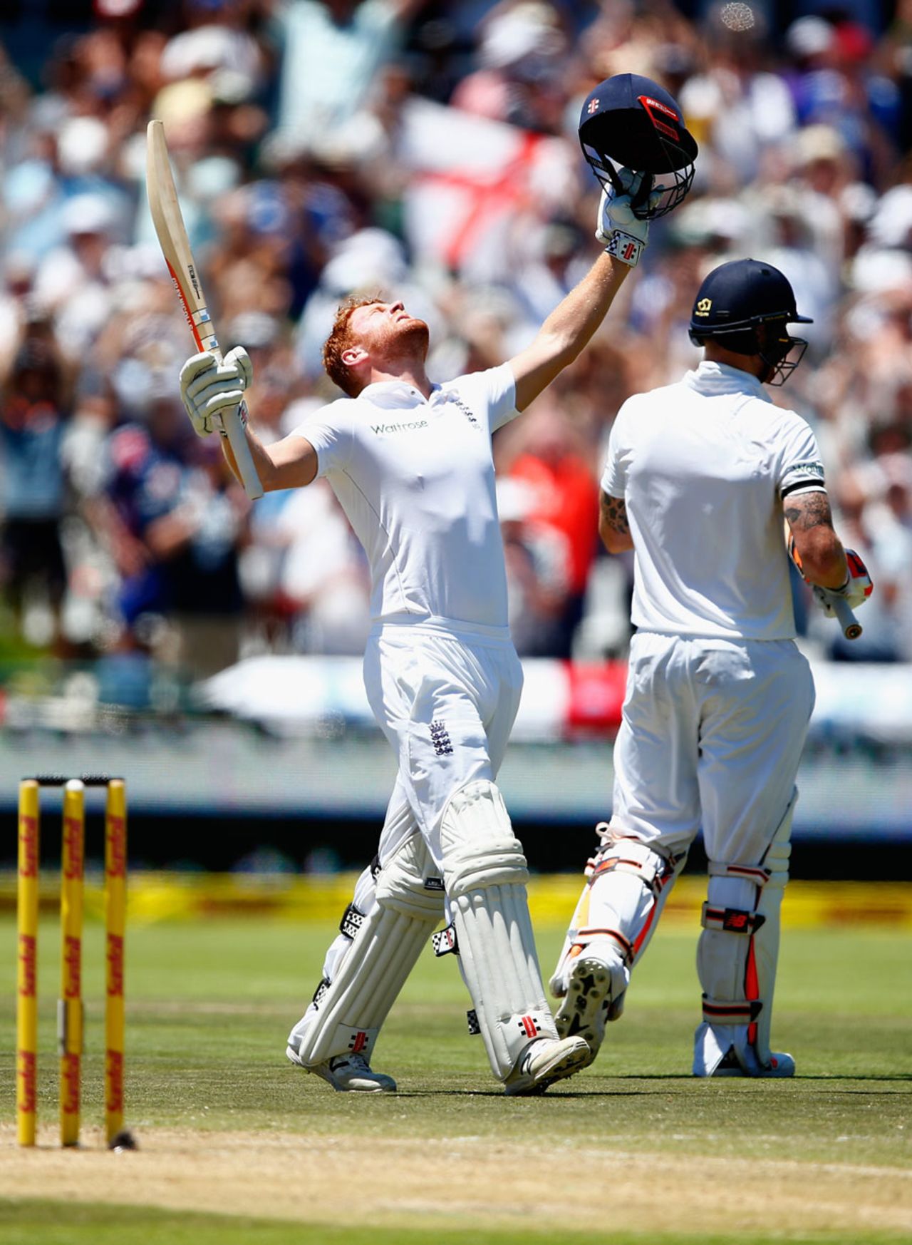 Jonny Bairstow celebrates his maiden Test century on the second afternoon at Newlands, South Africa v England, 2nd Test, Cape Town, 2nd day, January 3, 2016