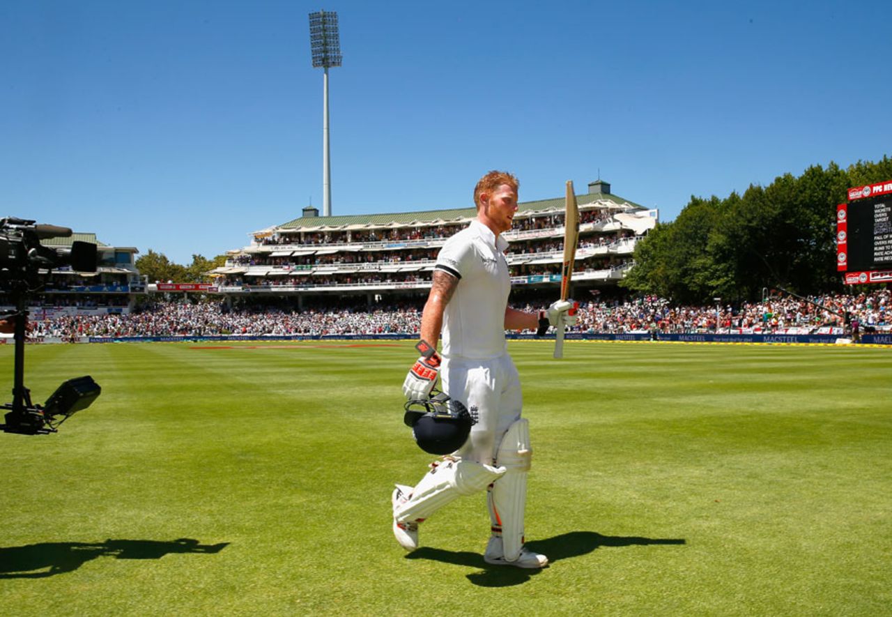 Ben Stokes leaves the field after being run out for 258, South Africa v England, 2nd Test, Cape Town, 2nd day, January 3, 2016