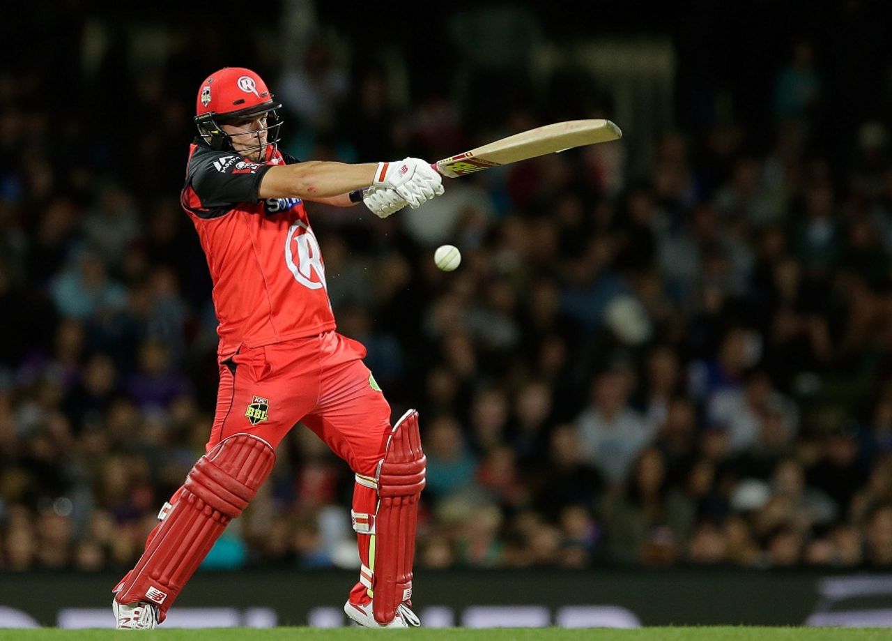 Aaron Finch plays a cut , Hobart Hurricans v Melbourne Renegades, BBL 2015-16, Hobart, January 4, 2016