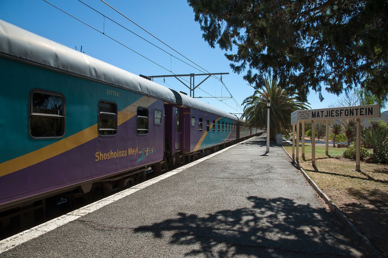 The Shosholoza Meyl train arrives at Matjiesfontein Station in the Karoo region, South Africa, February 6, 2013
