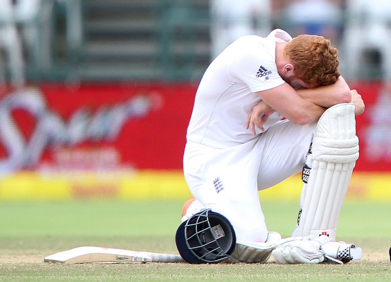 Jonny Bairstow feared the worst as he waited for the decision on his stumping appeal, South Africa v England, 2nd Test, Cape Town, 5th day, January 6, 2016