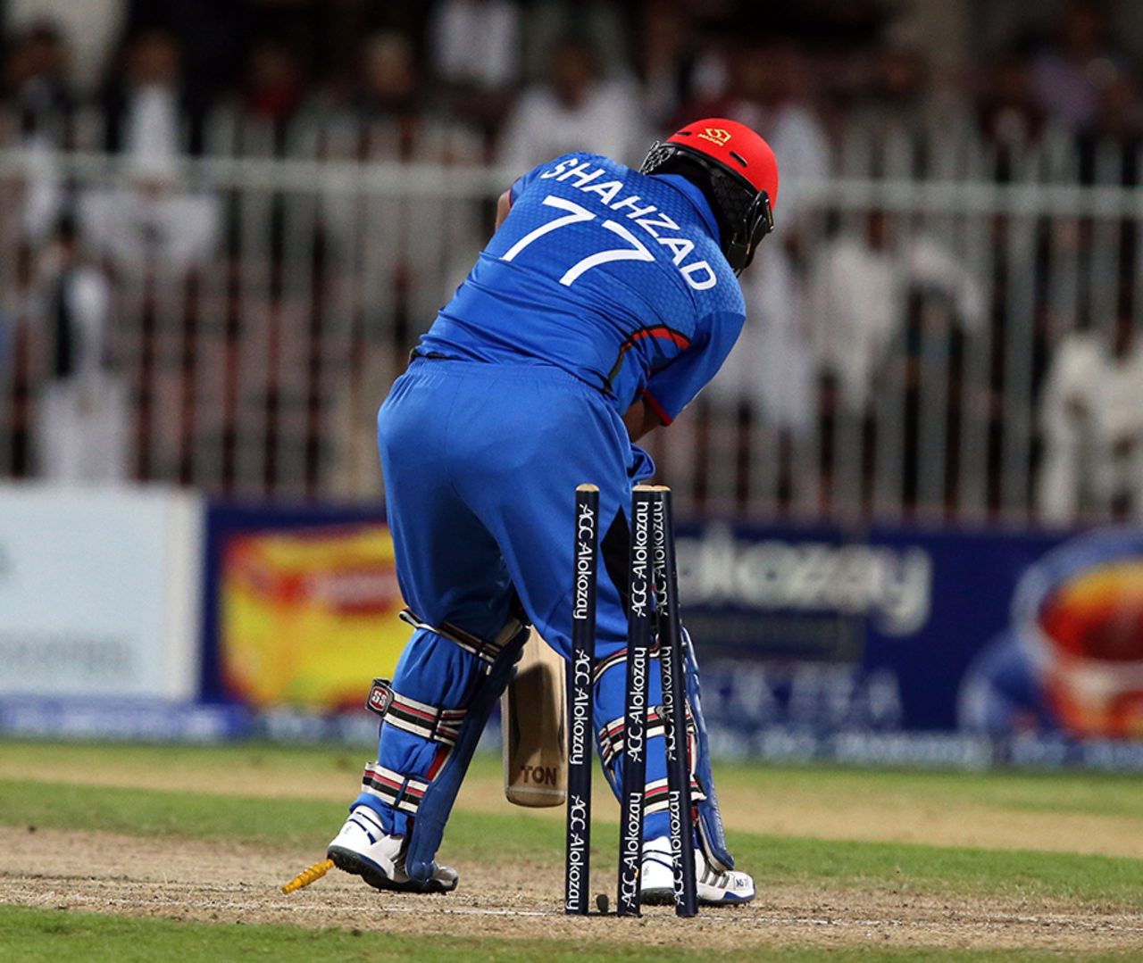Mohammad Shahzad's stumps were rattled by Luke Jongwe, Afghanistan v Zimbabwe, 5th ODI, Sharjah, January 6, 2016