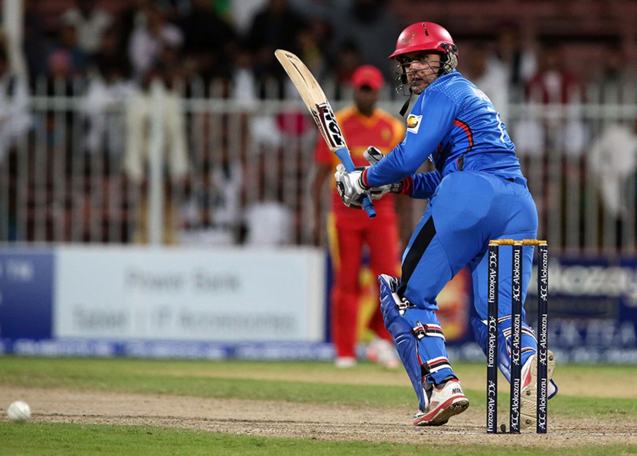 Mohammad Nabi turns the ball down the leg side, Afghanistan v Zimbabwe, 5th ODI, Sharjah, January 6, 2016