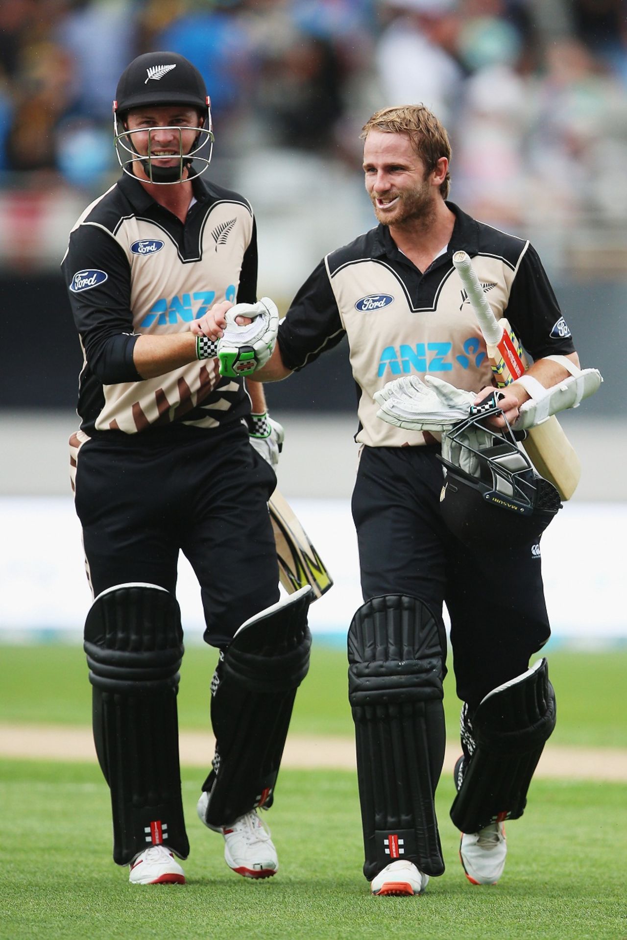 Kane Williamson and Colin Munro walk off after sealing a nine-wicket win for New Zealand, New Zealand v Sri Lanka, 2nd T20I, Auckland, January 10, 2016