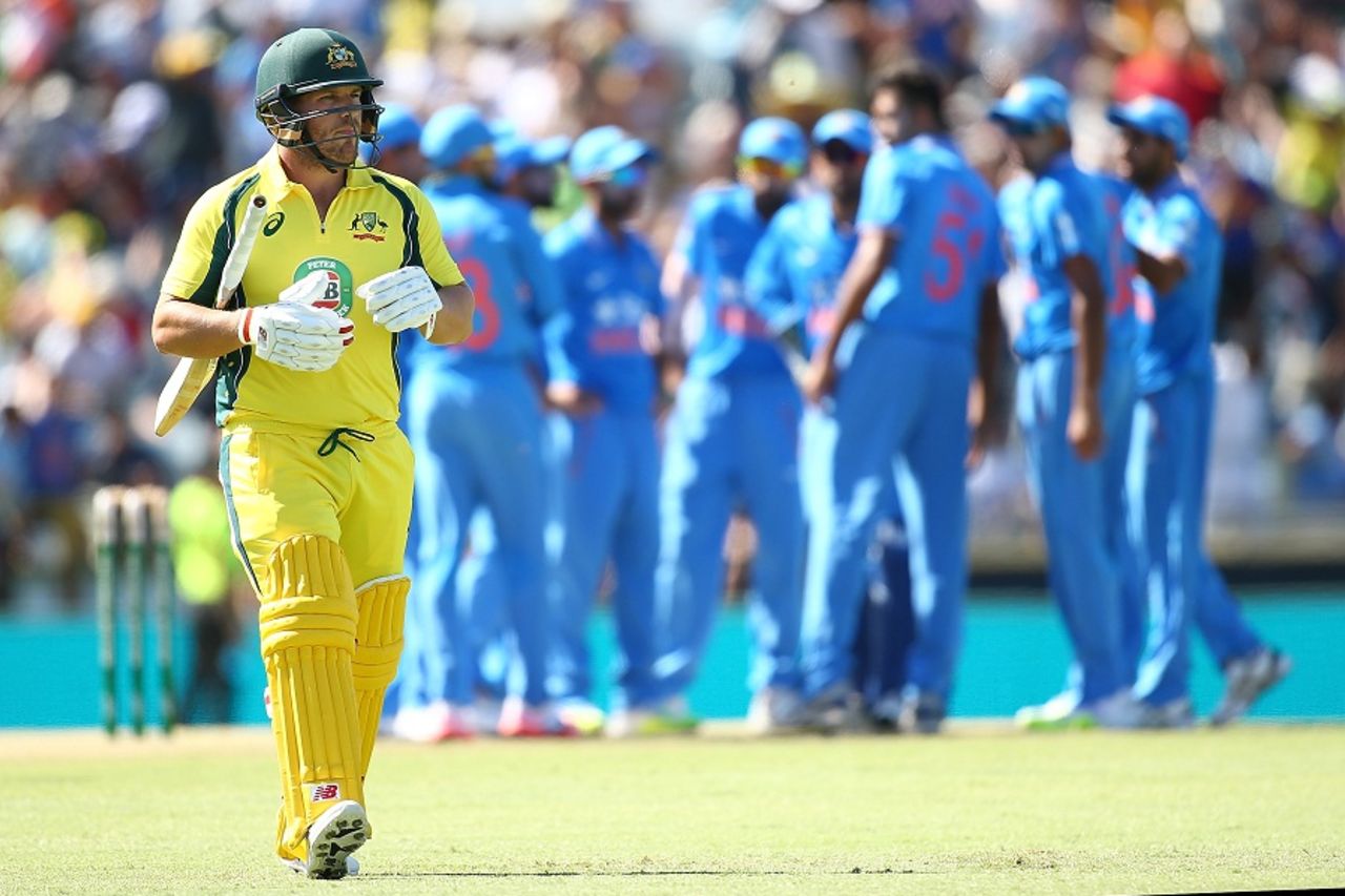 Aaron Finch was dismissed for 8, Australia v India, 1st ODI, Perth, January 12, 2016
