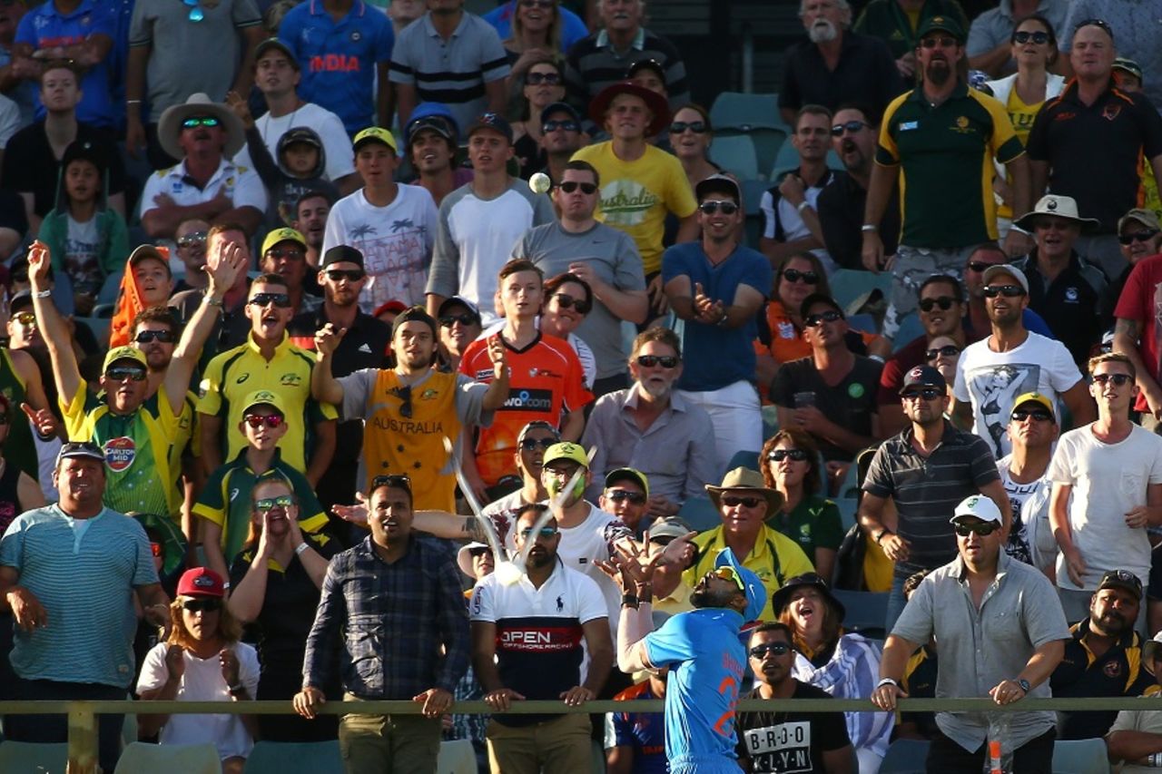 The WACA crowd (and a sea gull) watch Shikhar Dhawan take a catch, Australia v India, 1st ODI, Perth, January 12, 2016