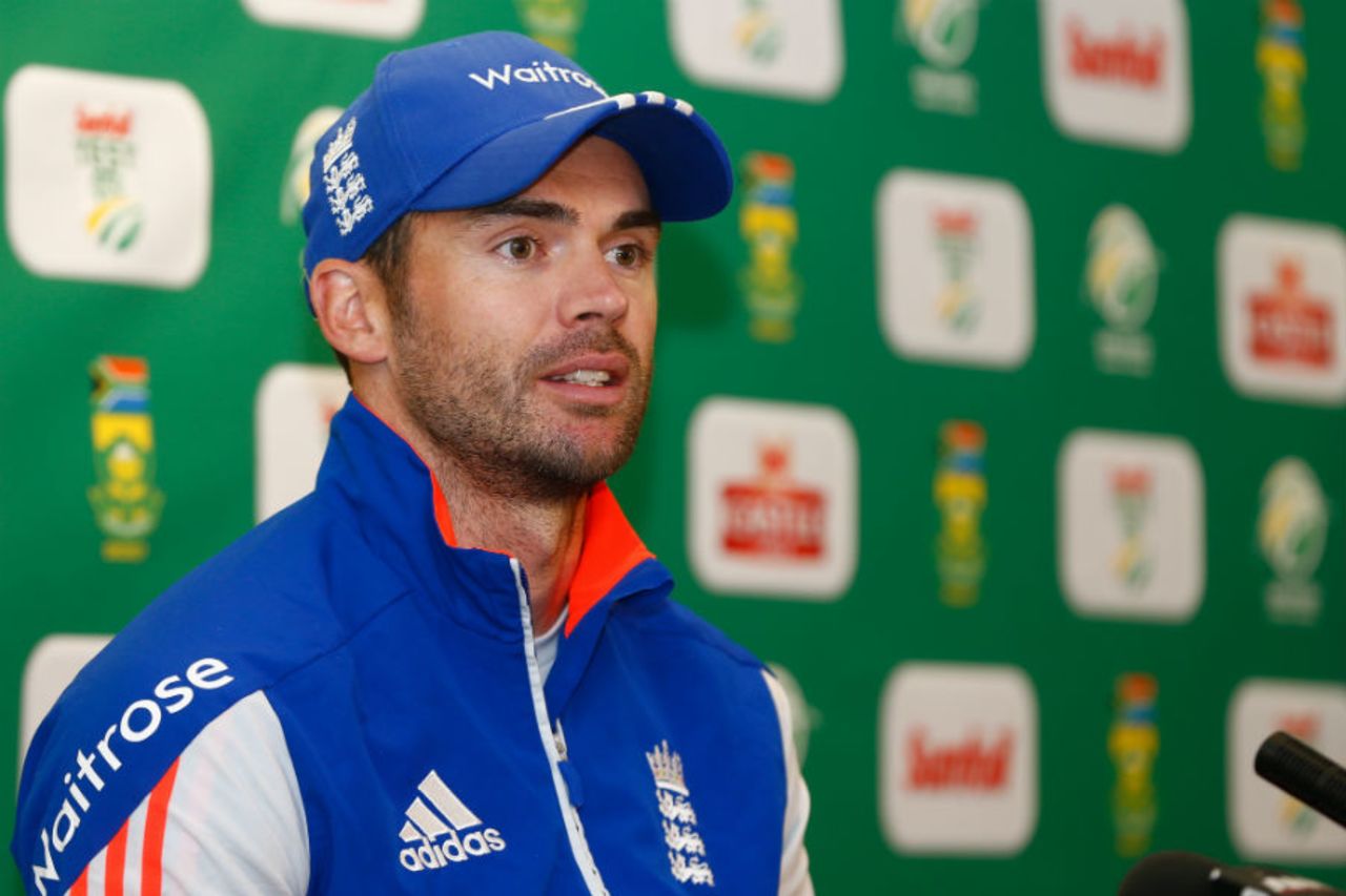 James Anderson speaks to journalists at the Wanderers, South Africa v England, 3rd Test, Johannesburg, January 12, 2016