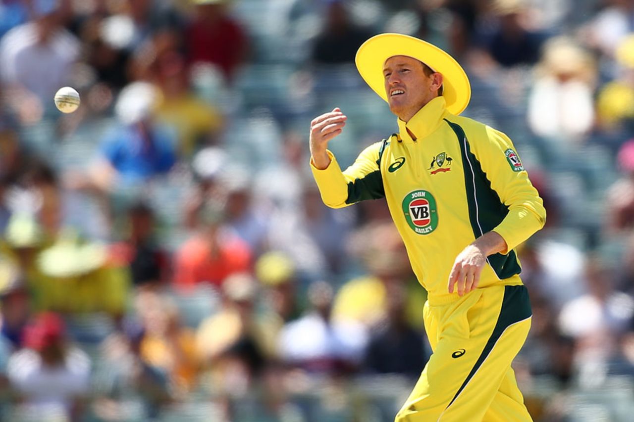 George Bailey sports a yellow floppy hat while fielding, Australia v India, 1st ODI, Perth, January 12, 2016