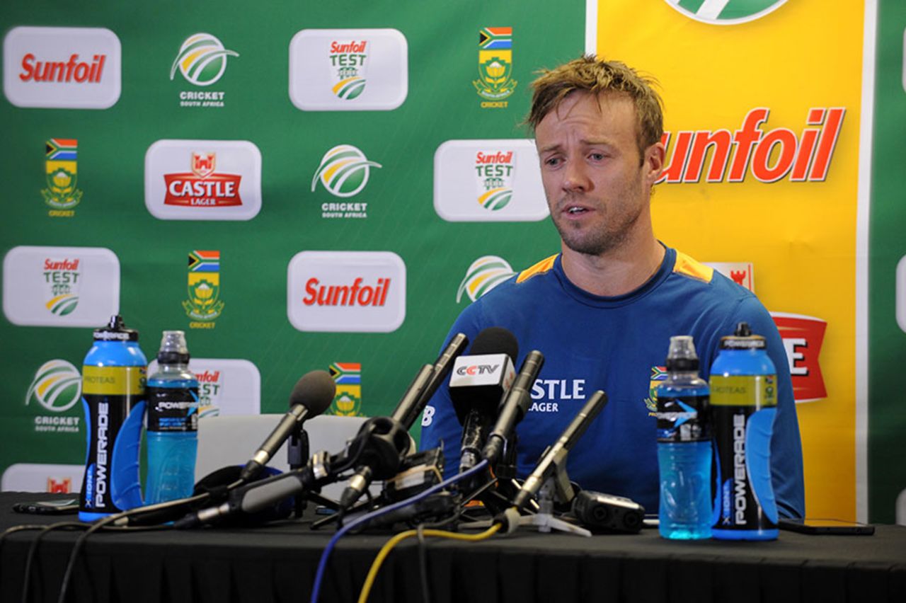 AB de Villiers speaks to the press ahead of the third Test, South Africa v England, Johannesburg, January 13, 2016