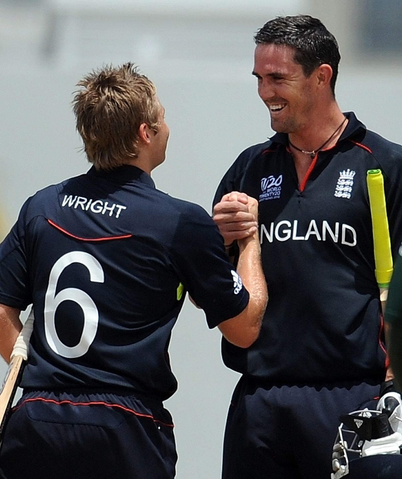Luke Wright and Kevin Pietersen congratulate each other after the win, England v Pakistan, ICC World Twenty20, May 6, 2010, Bridgetown