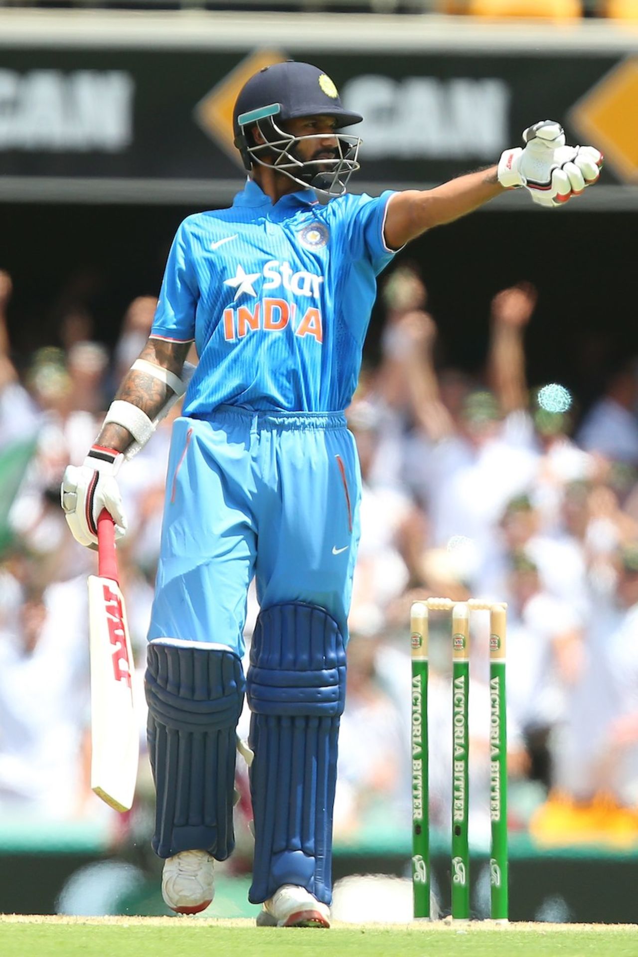 Shikhar Dhawan gestures after his dismissal for 6, Australia v India, 2nd ODI, Brisbane, January 15, 2016