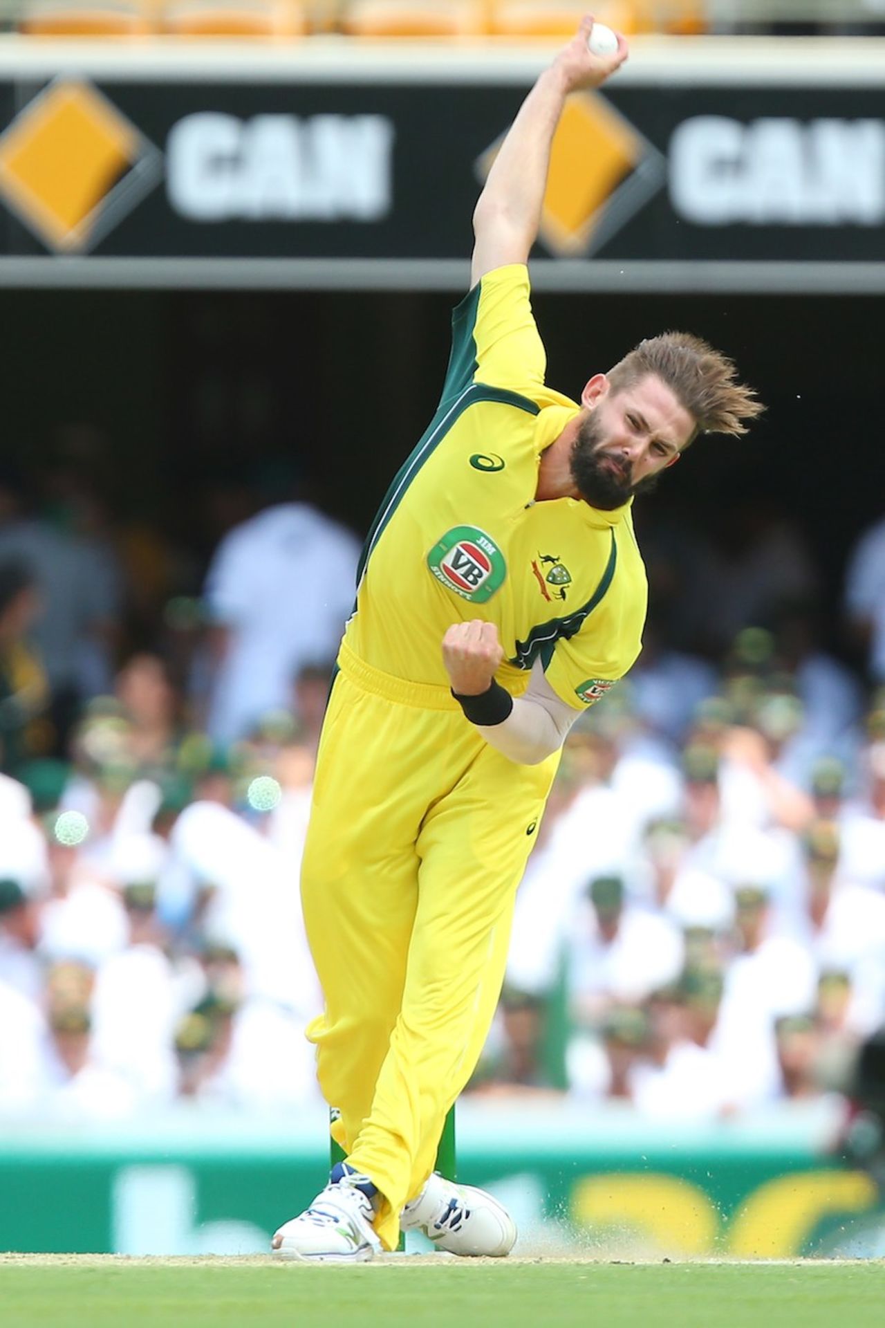 Kane Richardson in action at the Gabba, Australia v India, 2nd ODI, Brisbane, January 15, 2016