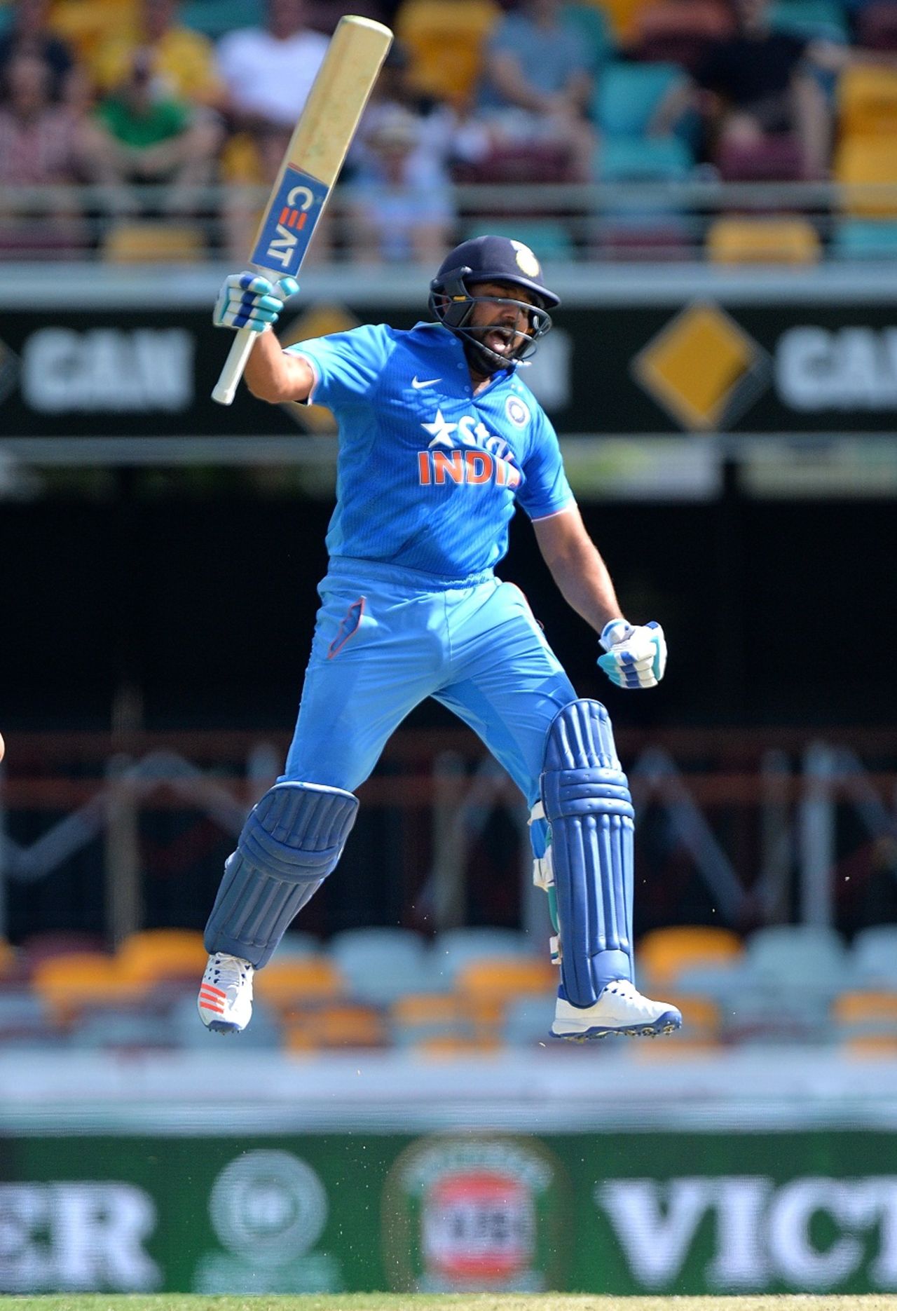 Rohit Sharma leaps with joy after reaching his century, Australia v India, 2nd ODI, Brisbane, January 15, 2016