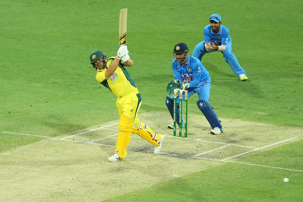 Aaron Finch targets the leg side, Australia v India, 2nd ODI, Brisbane, January 15, 2016