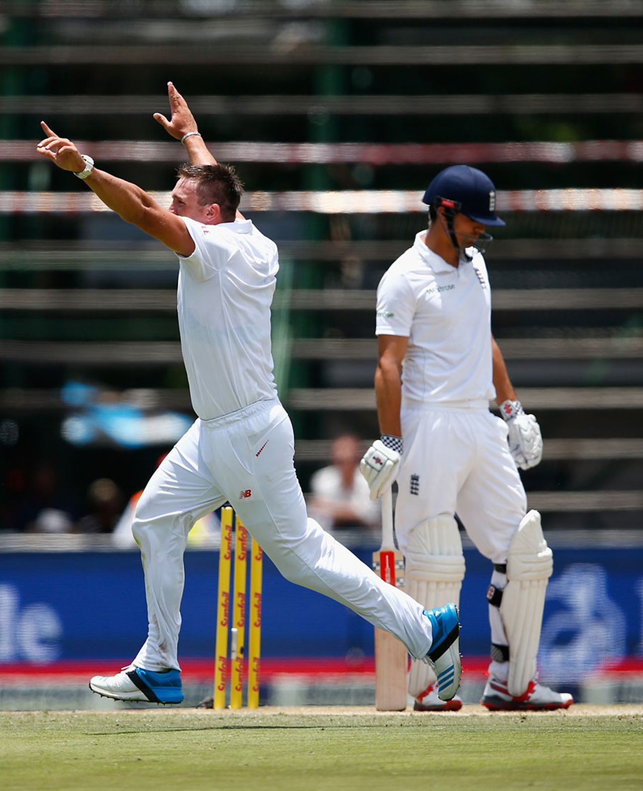 Hardus Viljoen removed Alastair Cook with his first ball in Test cricket, South Africa v England, 3rd Test, Johannesburg, 2nd day, January 15, 2016