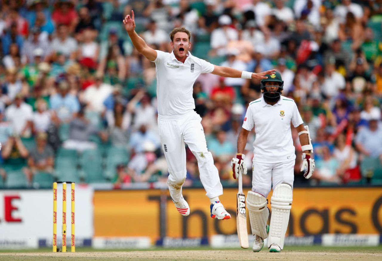 Stuart Broad conceded one run in his afternoon spell, and that came from a dropped catch off Stiaan van Zyl, South Africa v England, 3rd Test, Johannesburg, 3rd day, January 17, 2016