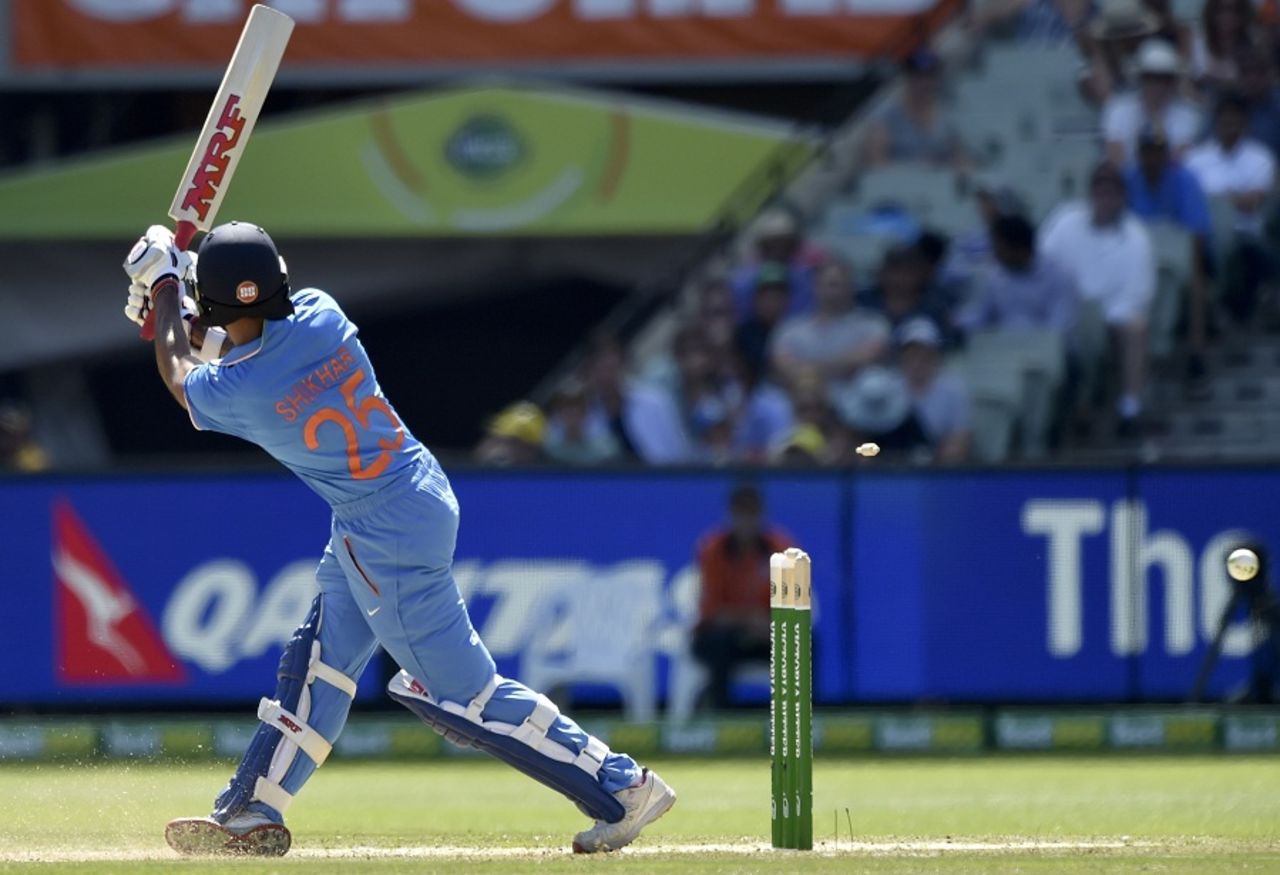 Shikhar Dhawan was bowled for 68, Australia v India, 3rd ODI, Melbourne, January 17, 2016