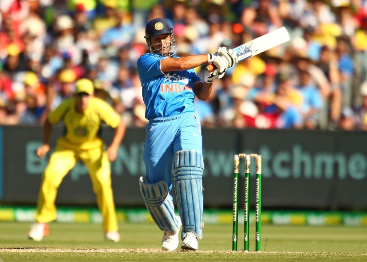 MS Dhoni plays a pull, Australia v India, 3rd ODI, Melbourne, January 17, 2016