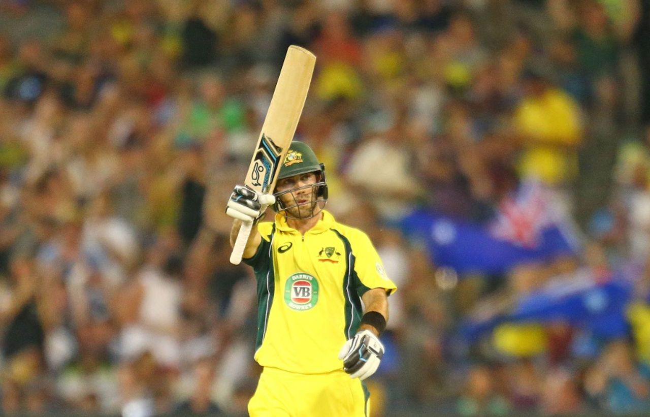Glenn Maxwell acknowledges his fifty, Australia v India, 3rd ODI, Melbourne, January 17