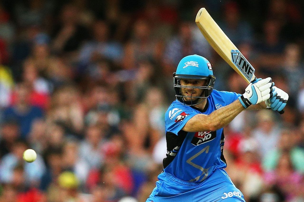 Tim Ludeman drives en route to his 49, Melbourne Renegades v Adelaide Strikers, BBL 2015-16, Melbourne, January 18, 2016