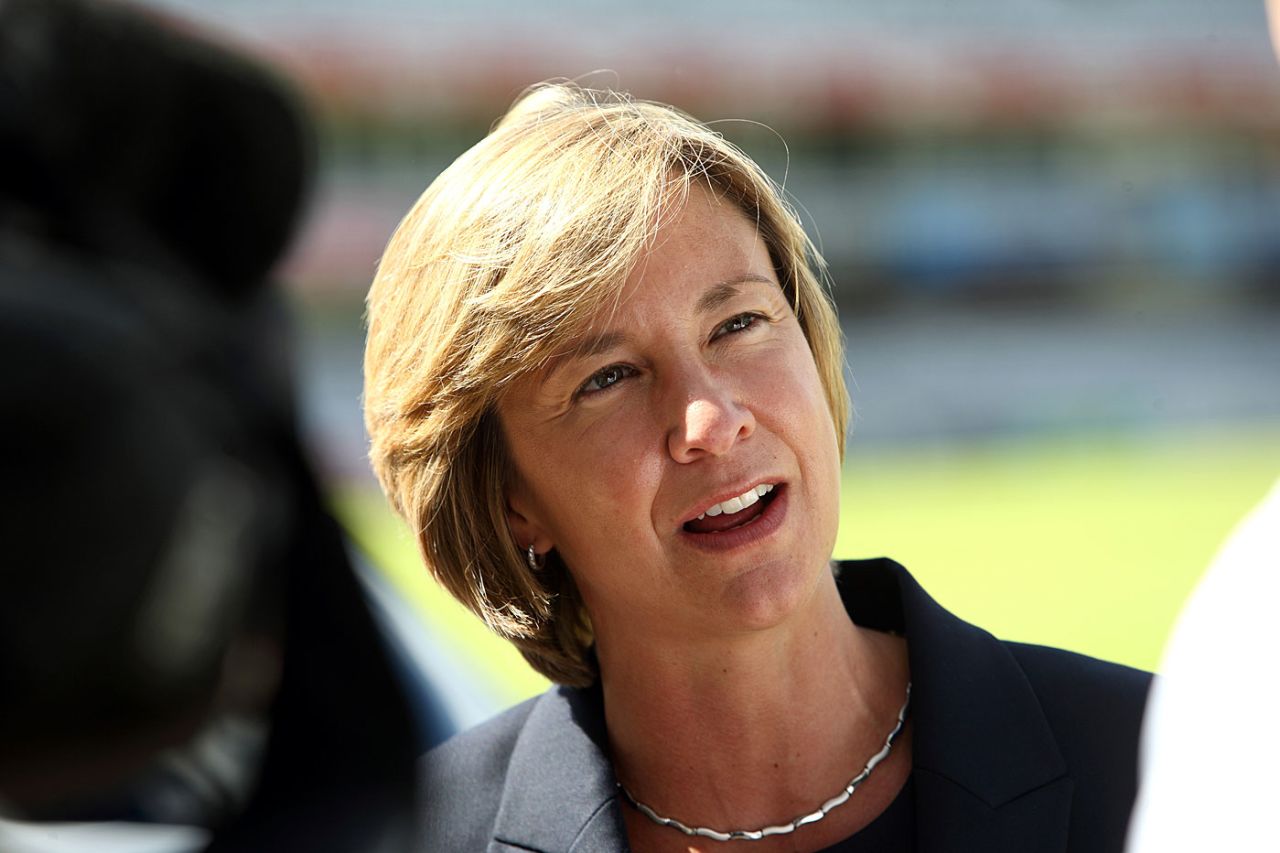 Clare Connor talks to the media, Lord's, July 14, 2014