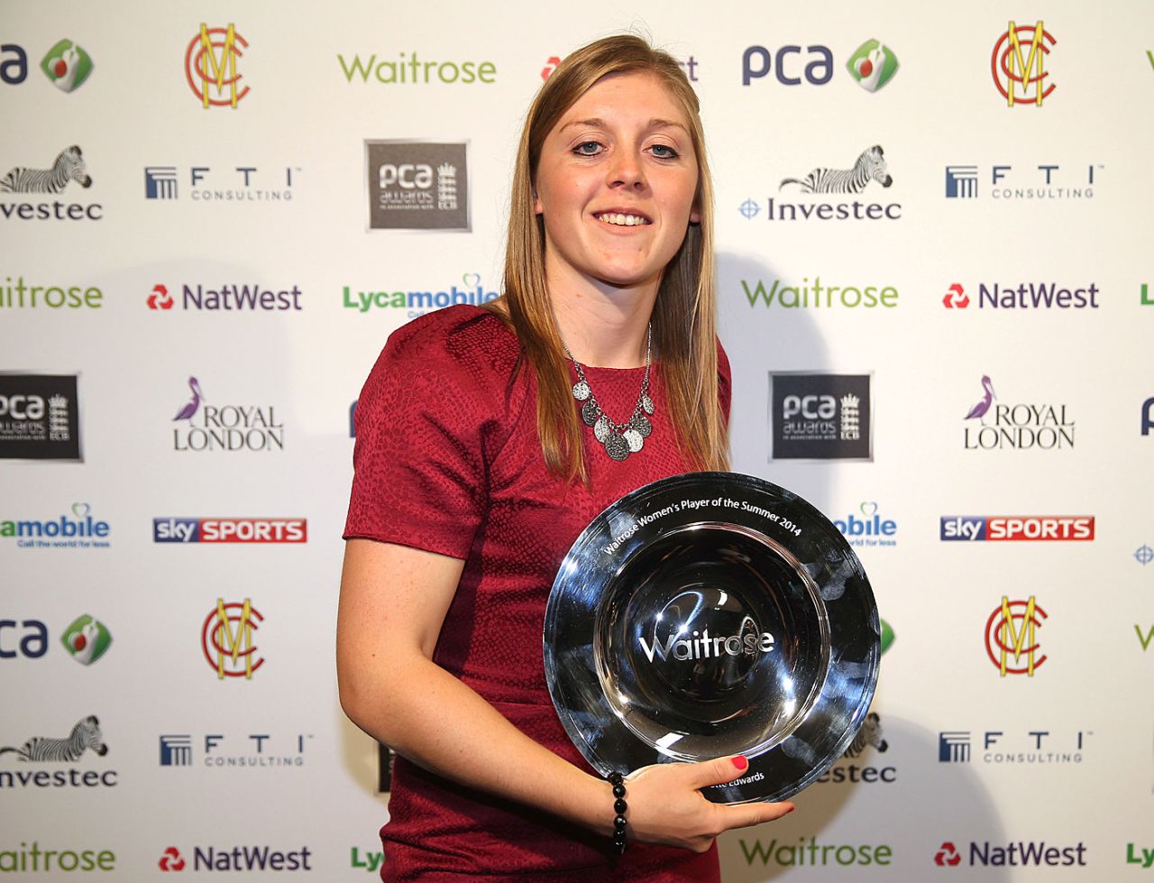 Heather Knight was named Women's Player of the Summer at the PCA Awards, London, October 1, 2014
