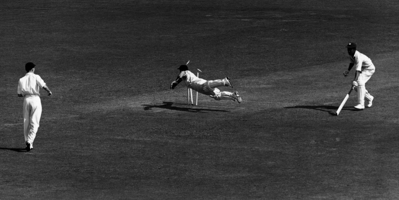 Godrey Evans tries to run out Frank Worrell, England v West Indies, 3rd Test, Trent Bridge, July 1950