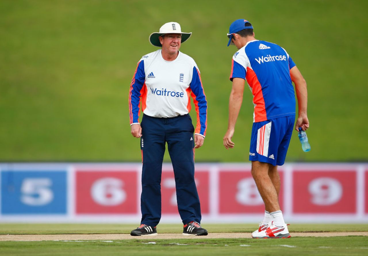 Trevor Bayliss and Alastair Cook inspect the pitch, Centurion, January 21, 2016