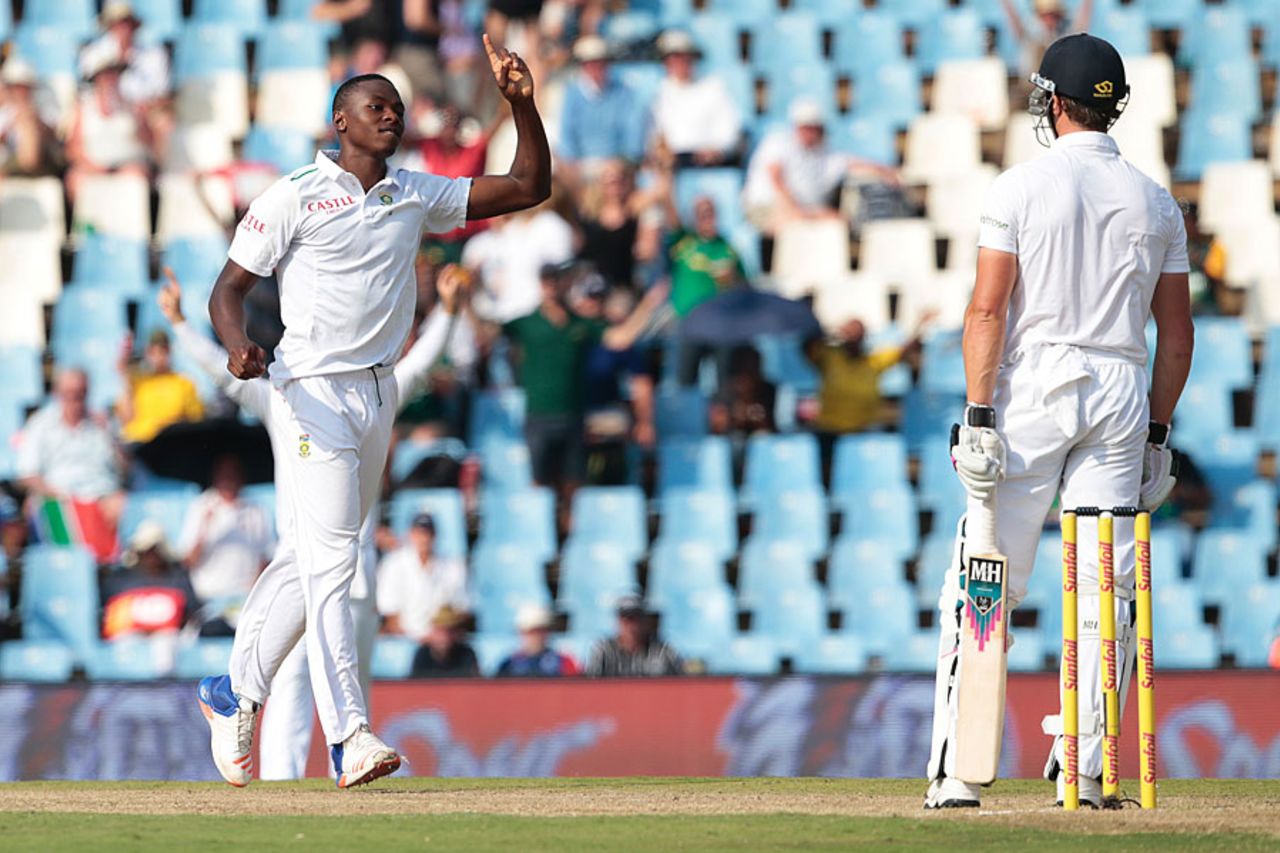 Kagiso Rabada trapped Nick Compton lbw with a ball which grubbed along the ground, South Africa v England, 4th Test, Centurion, 2nd day, January 23, 2016