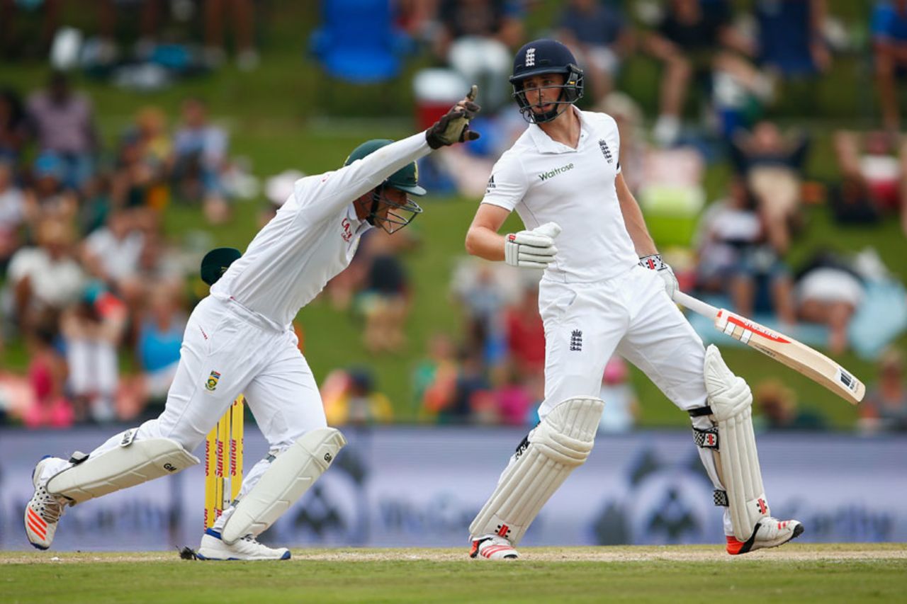 Chris Woakes was caught at slip via a deflection off the wicketkeeper's knee, South Africa v England, 4th Test, Centurion, 3rd day, January 24, 2016