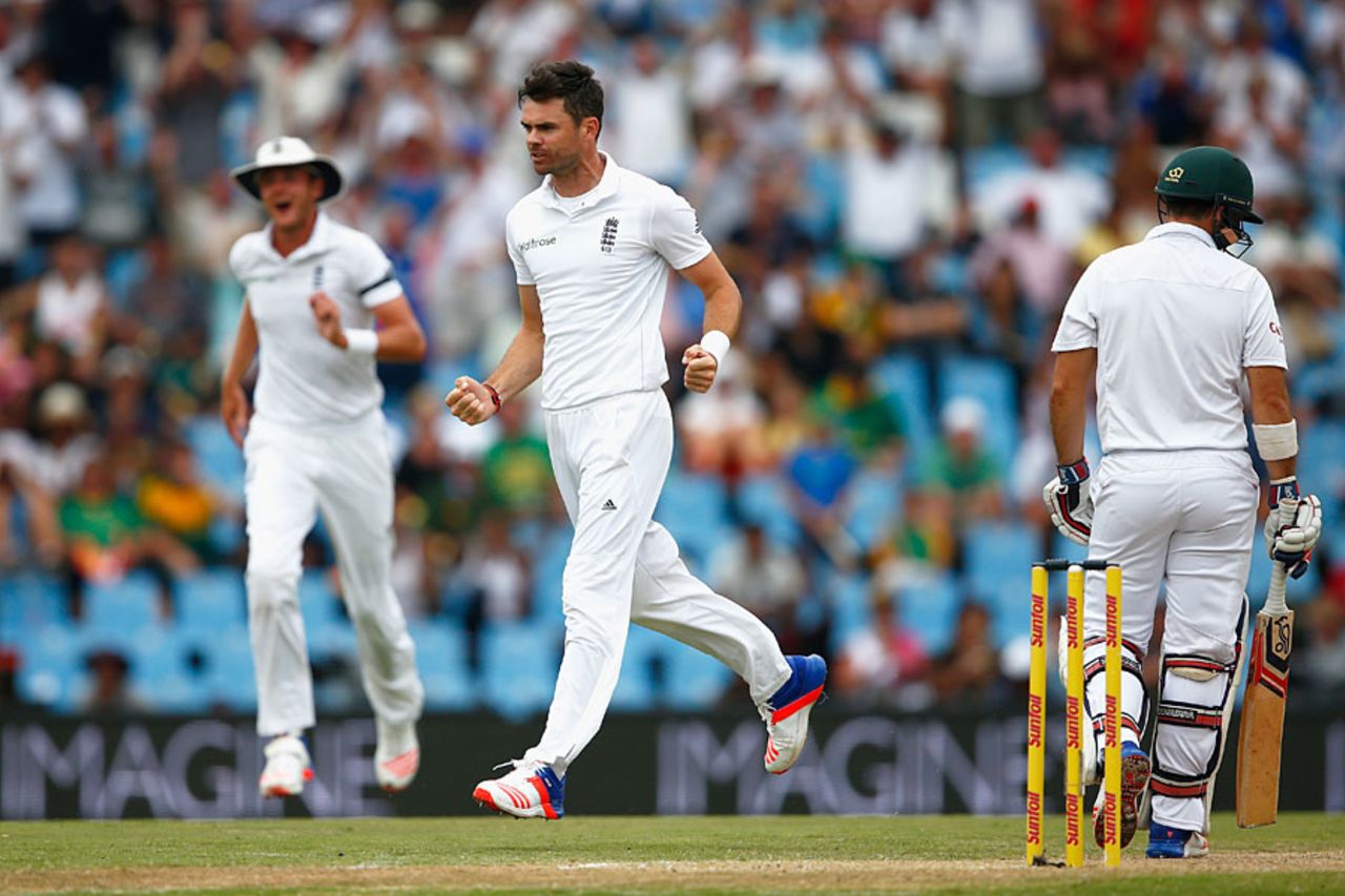 James Anderson struck an early blow when he removed Dean Elgar, South Africa v England, 4th Test, Centurion, 3rd day, January 24, 2016