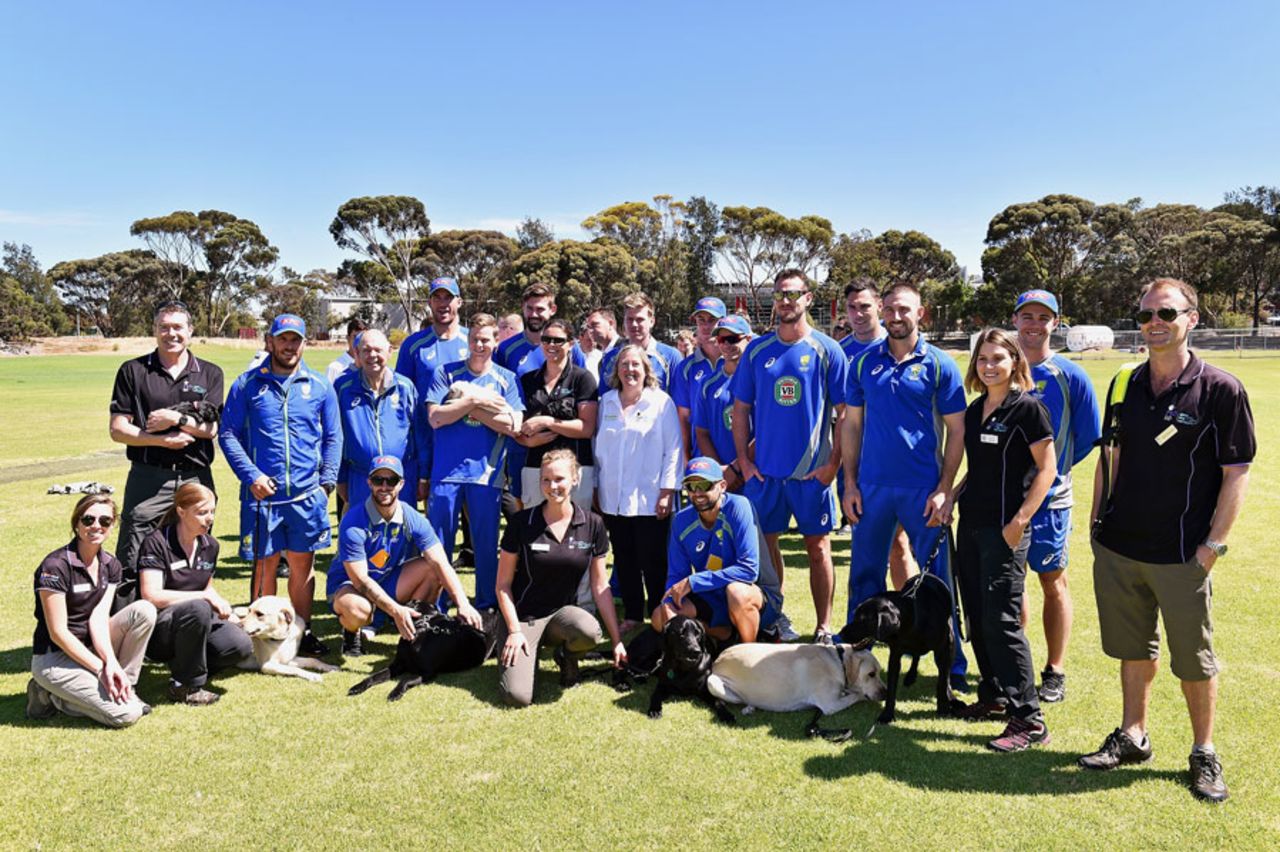 The Australian team with the Royal Society for the Blind and their guide dogs, Adelaide, January 25, 2016