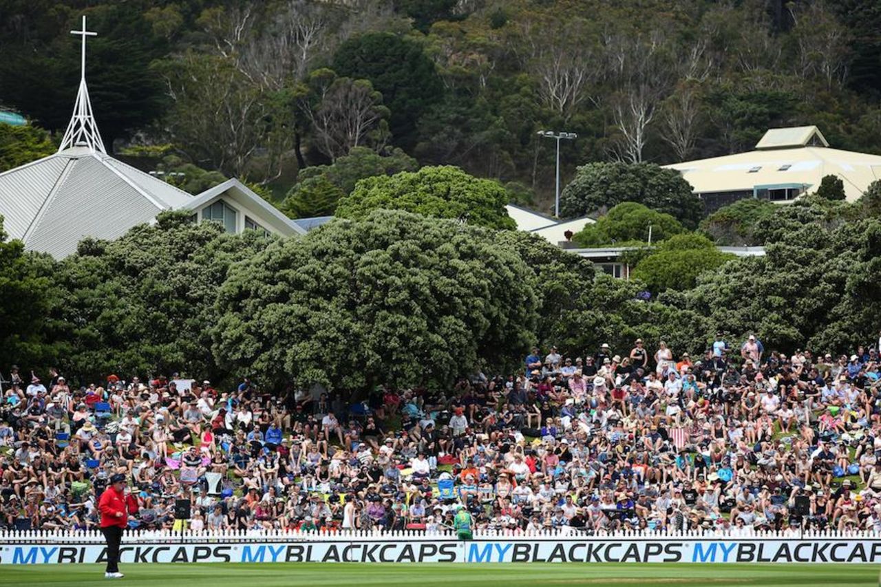 Fans pack the grass embankments at Basin Reserve for the first ODI there in nearly ten years, New Zealand v Pakistan, 1st ODI, Basin Reserve, Wellington, January 25, 2016