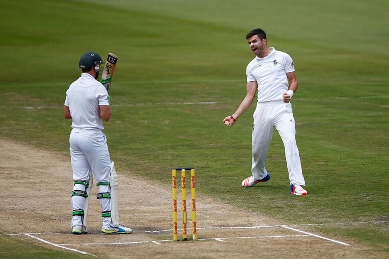 James Anderson dismissed AB de Villiers for his third duck in a row, South Africa v England, 4th Test, Centurion, 4th day, January 25, 2016
