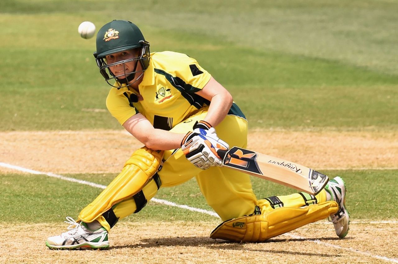 Alex Blackwell plays a sweep shot, Australia v India, 1st Women's T20, Adelaide, January 26, 2016