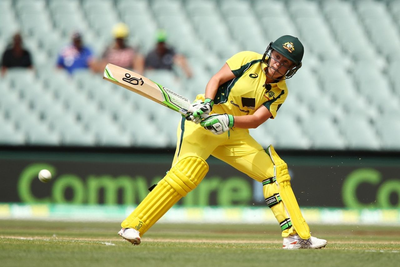 Alyssa Healy attempts a reverse sweep, Australia v India, 1st Women's T20, Adelaide, January 26, 2016
