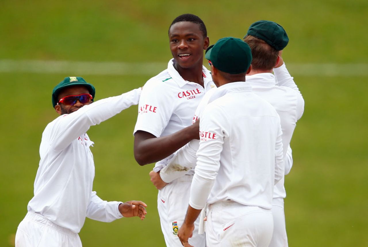 Kagiso Rabada is all smiles after dismissing Jonny Bairstow cheaply, South Africa v England, 4th Test, Centurion, 5th day, January 26, 2016