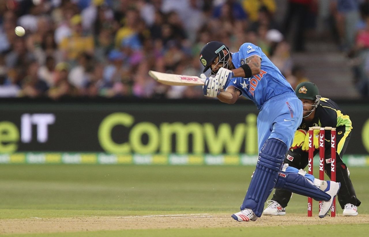 Virat Kohli plays an inside-out stroke, Australia v India, 1st T20 international, Adelaide, January 26, 2016