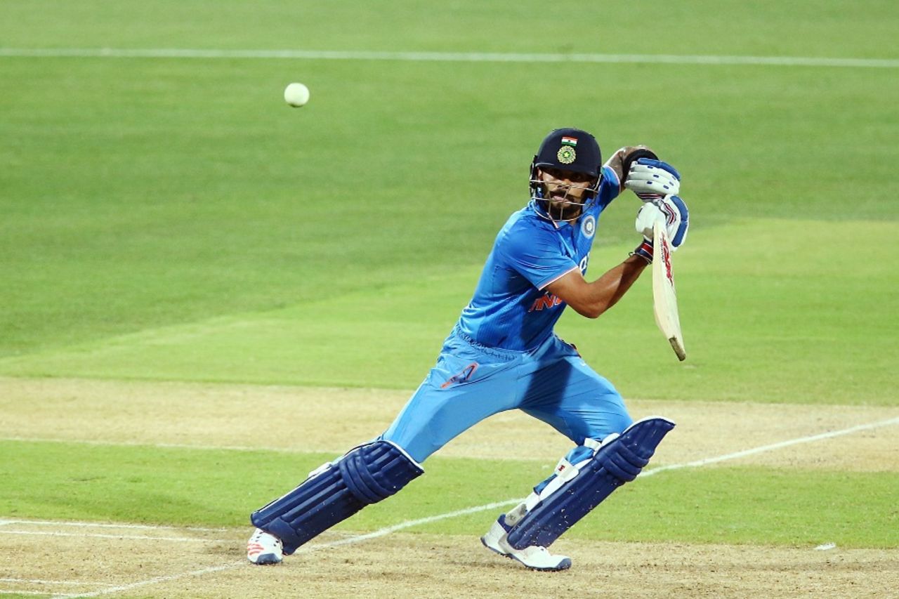 Virat Kohli punches the ball through cover, Australia v India, 1st T20 international, Adelaide, January 26, 2016