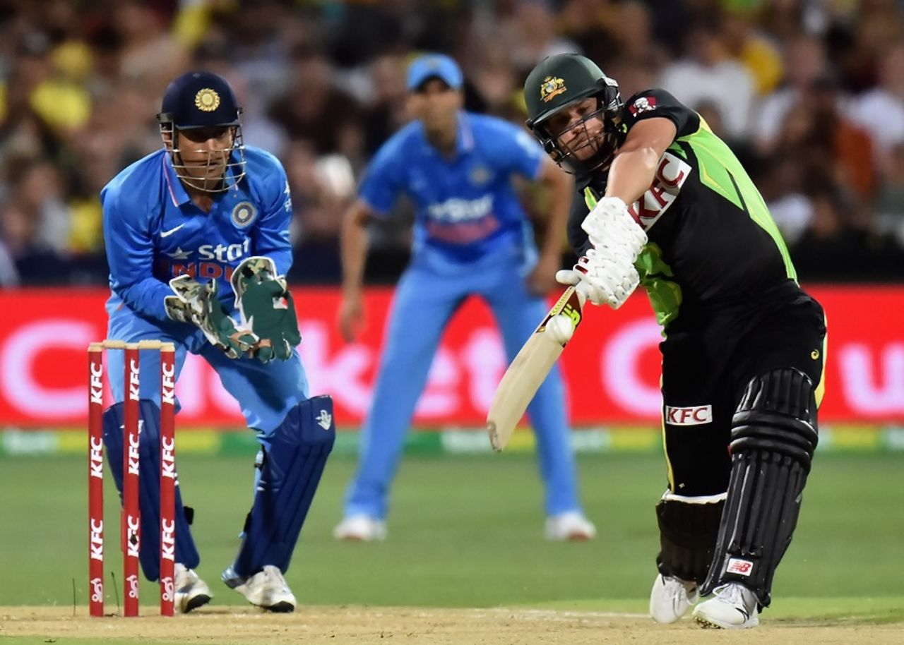 Aaron Finch shapes for a big hit, Australia v India, 1st T20 international, Adelaide, January 26, 2016