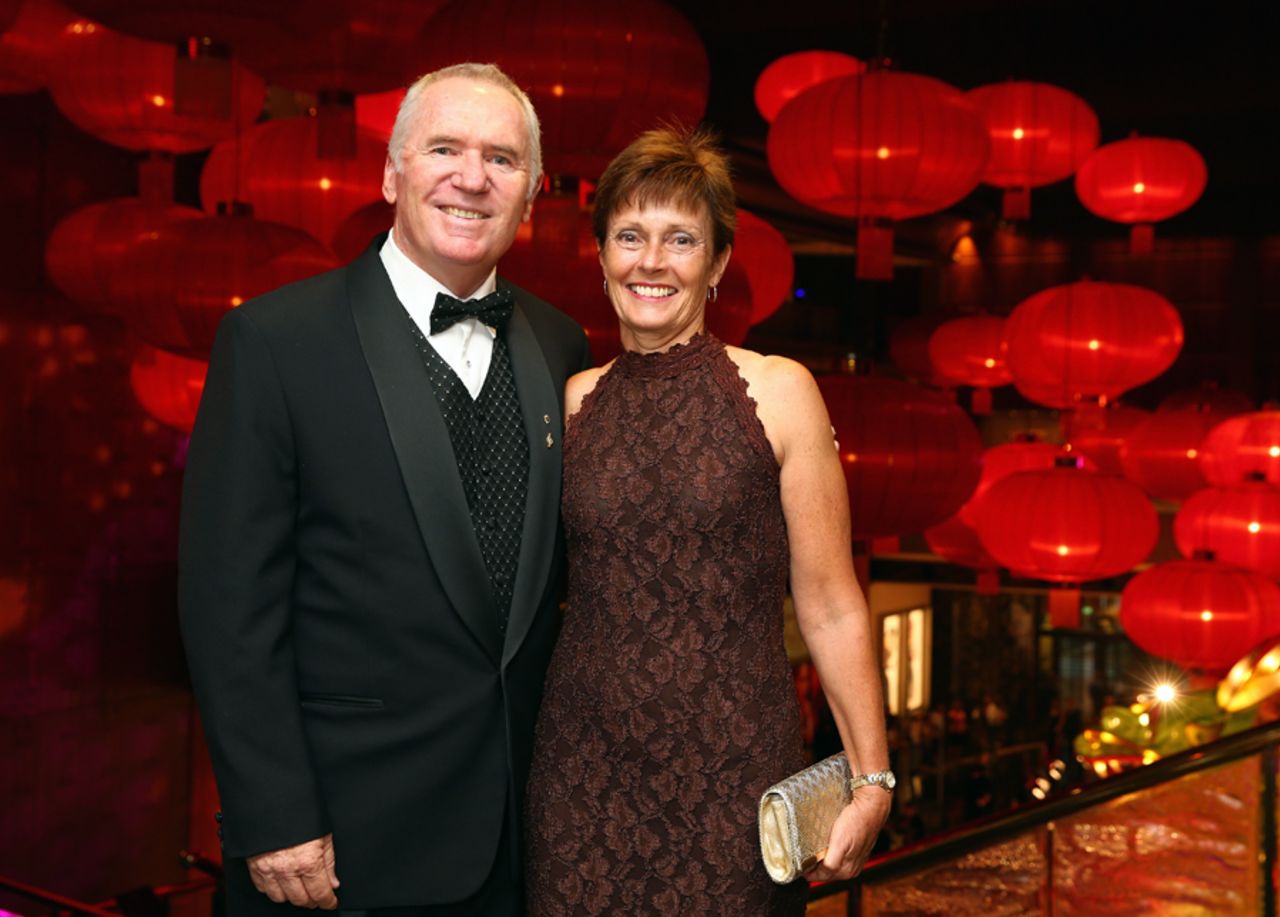 Allan Border and his wife Jane Hiscox, at the Australian cricket awards ceremony named after him, Melbourne, January 27, 2016