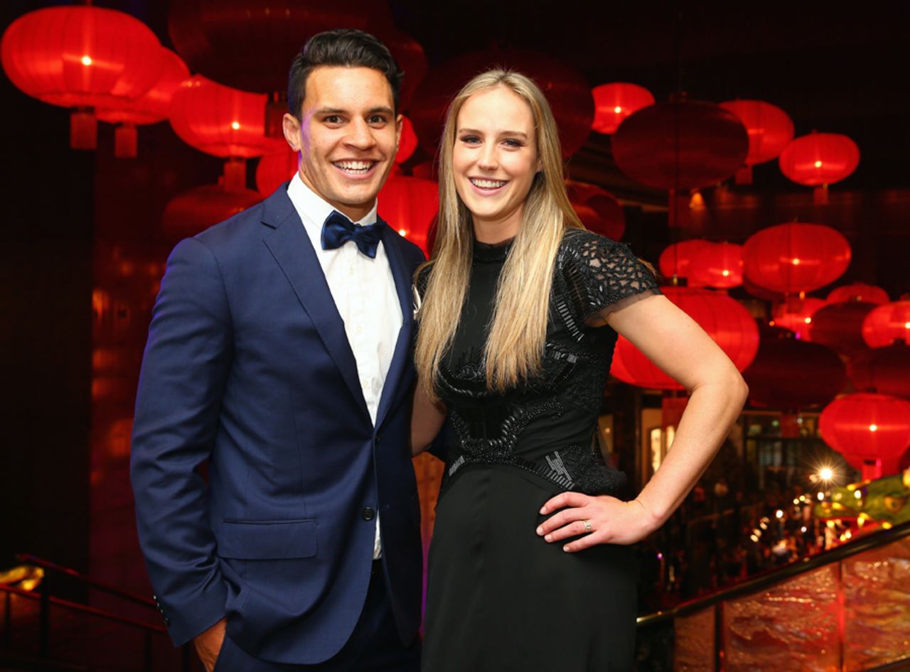 Ellyse Perry with husband Matt Toomua, the Australian rugby player, at the Allan Border medal ceremony, Melbourne, January 27, 2016