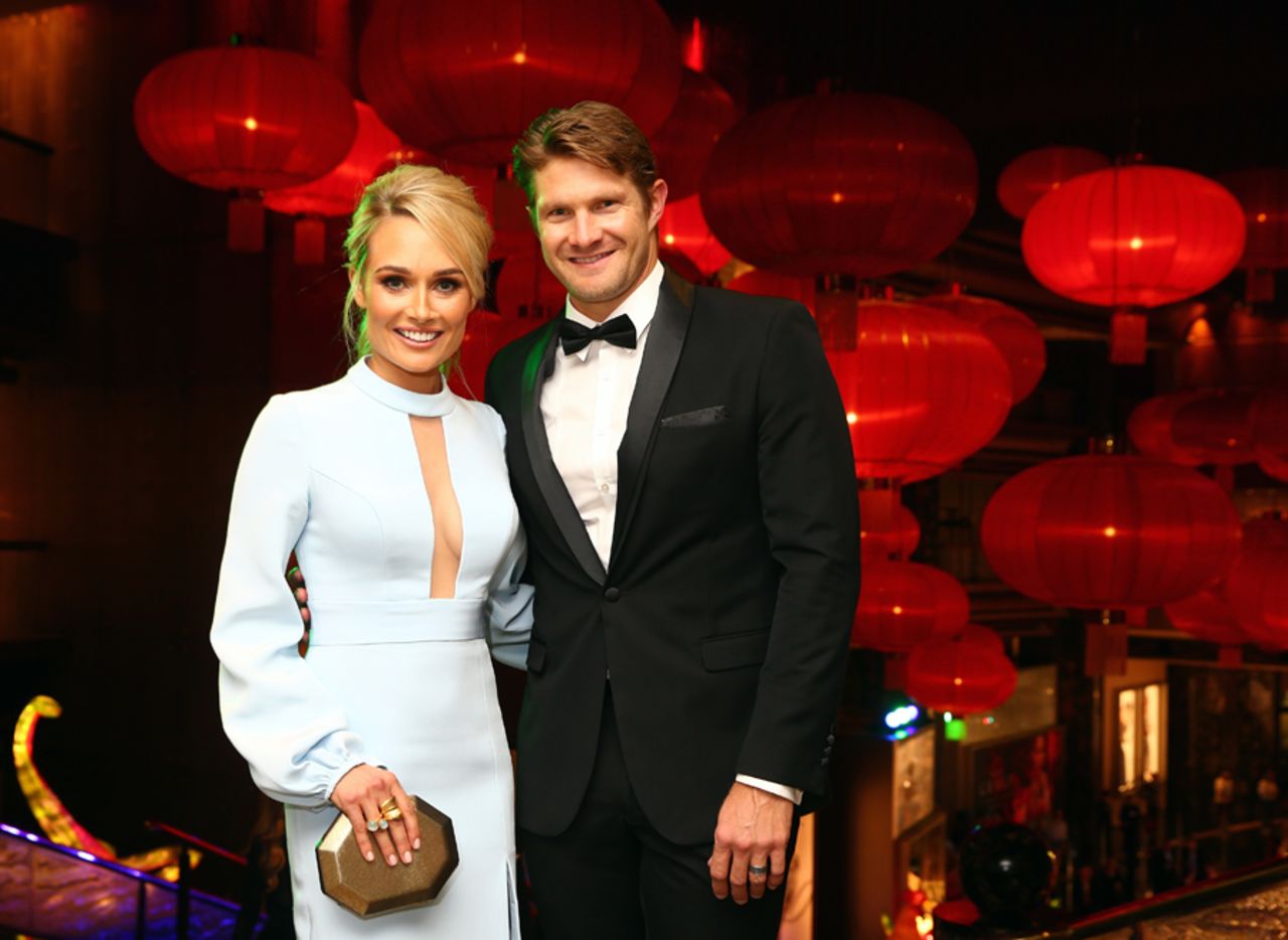 Shane Watson and wife Lee Watson at the Allan Border medal ceremony, Melbourne, January 27, 2016