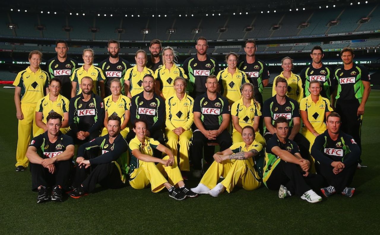The Australian men's and women's teams at the MCG on the eve of their T20Is against India, Melbourne, January 28, 2016