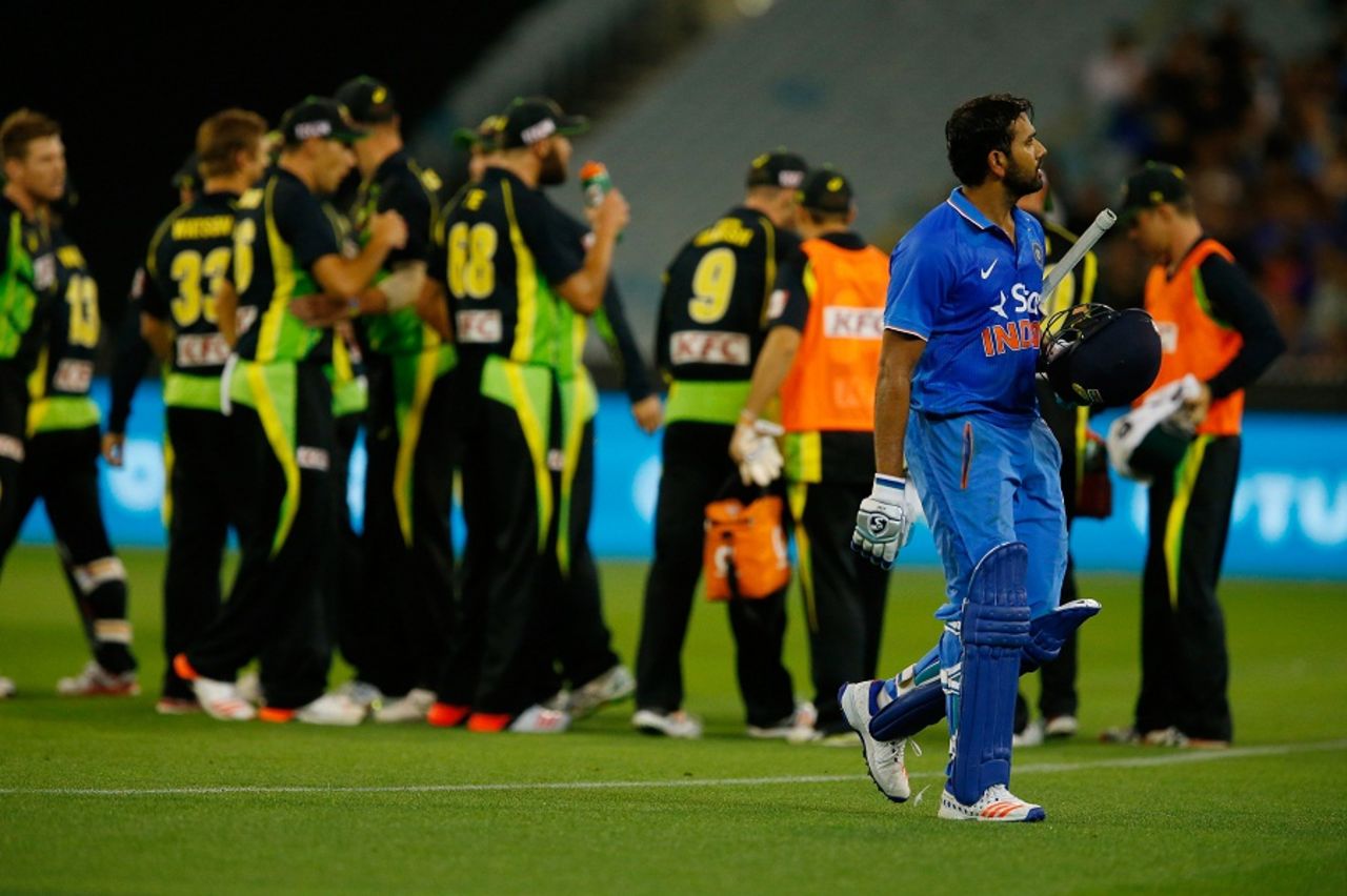 Rohit Sharma was run out for 60, Australia v India, 2nd T20I, Melbourne, January 29, 2016