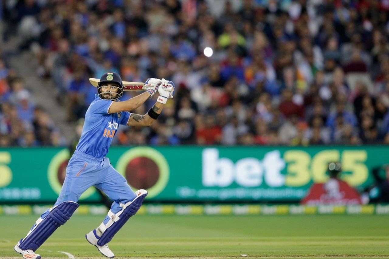 Virat Kohli plays a cut, Australia v India, 2nd T20I, Melbourne, January 29, 2016