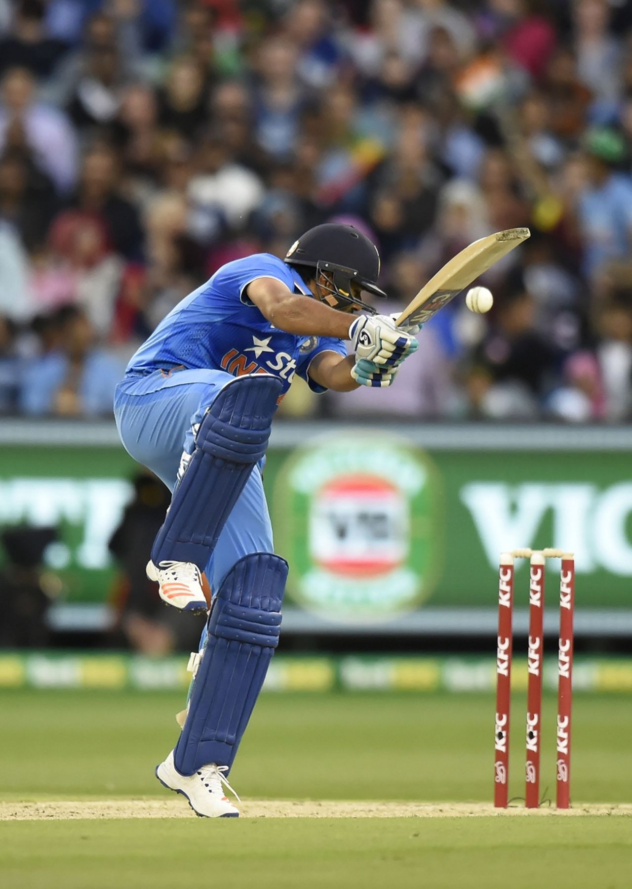 Rohit Sharma plays an awkward pull, Australia v India, 2nd T20I, Melbourne, January 29, 2016