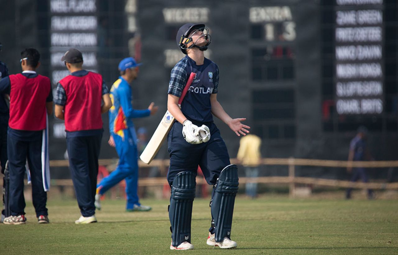 Rory Johnston reacts to his dismissal, Namibia v Scotland, Under-19 World Cup, Group C, January 29, 2016