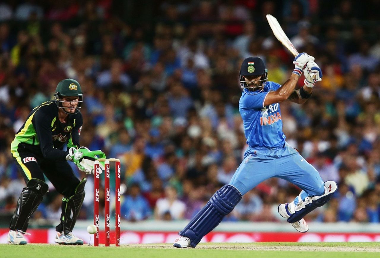Virat Kohli plays a cut, Australia v India, 3rd T20I, Sydney, January 31, 2016