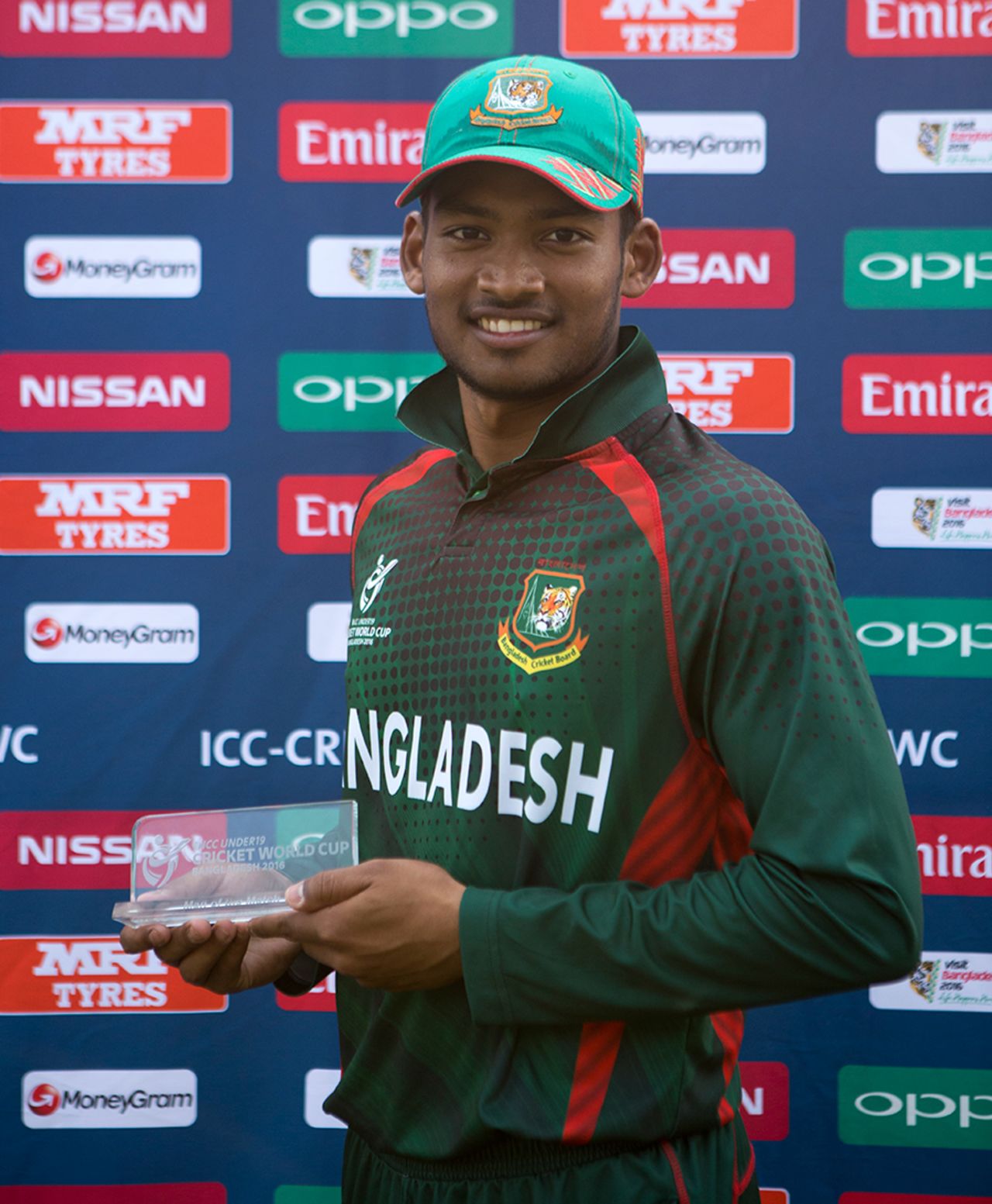 Nazmul Hossain Shanto won the Man-of-the-Match award for his unbeaten 113, Bangladesh v Scotland, Under-19 World Cup, Cox's Bazar, January 31, 2016